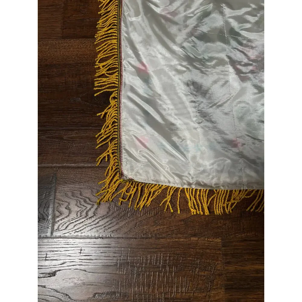 Vintage WWII Satin USMC Pillow Cover — Parris Island Mother Souvenir with Fringe